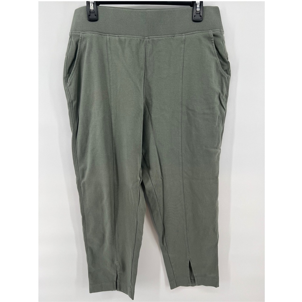 Pact Women L High Rise Cropped Organic Cotton Pull On Lounge Pants Sage Green